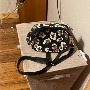 Thirty-One Black and Tan Floral Crossbody Bag